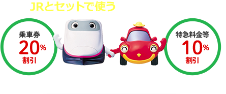 JRとセットで使うお得な割引プラン！　レール＆レンタカーきっぷ　乗車券20％割引　特急料金等10％割引