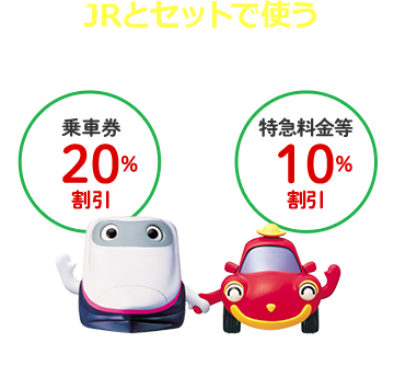 JRとセットで使うお得な割引プラン！　レール＆レンタカーきっぷ　乗車券20％割引　特急料金等10％割引